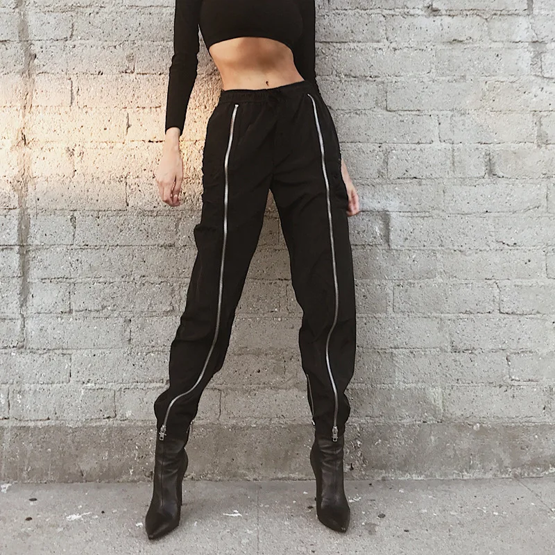 JIEZuoFang Women Clothing European Workout Trousers Zip up Zipper Sweat Track Pants Female Sweatpants Trackpants Cuff Capris | Женская