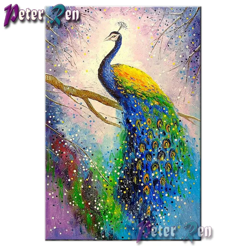 

Peter ren Diy Diamond Painting watercolor Colorful peacock Full drill Mosaic Rhinestones of Picture 5d Diamond Embroidery Animal
