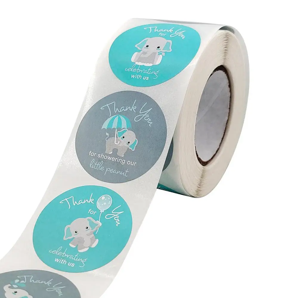 

3.8cm Thank You Stickers For Celebrating With us 500pcs Blue&Grey Elephant Kids Sticker Baby Shower Labels Favors Decorations