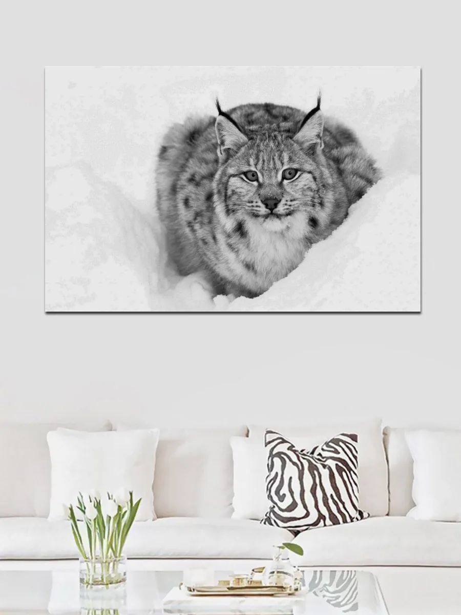 Lynx cat animal winter snow wild nature posters on the wall picture home living room decoration for bedroom DW145 | Дом и сад