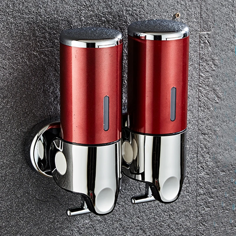 Red 1000ml Luxury 1500ml SoapDispenser Wall Mount 3 Heads ABS Electroplated Shampoo Dispenser Punch Selection for Bathroom Accessories - Цвет: Red 1000ml