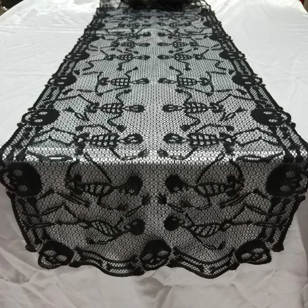 Хэллоуин Настольный бегун кружева Череп Скелет паук веб-стол ткань ужас реквизит