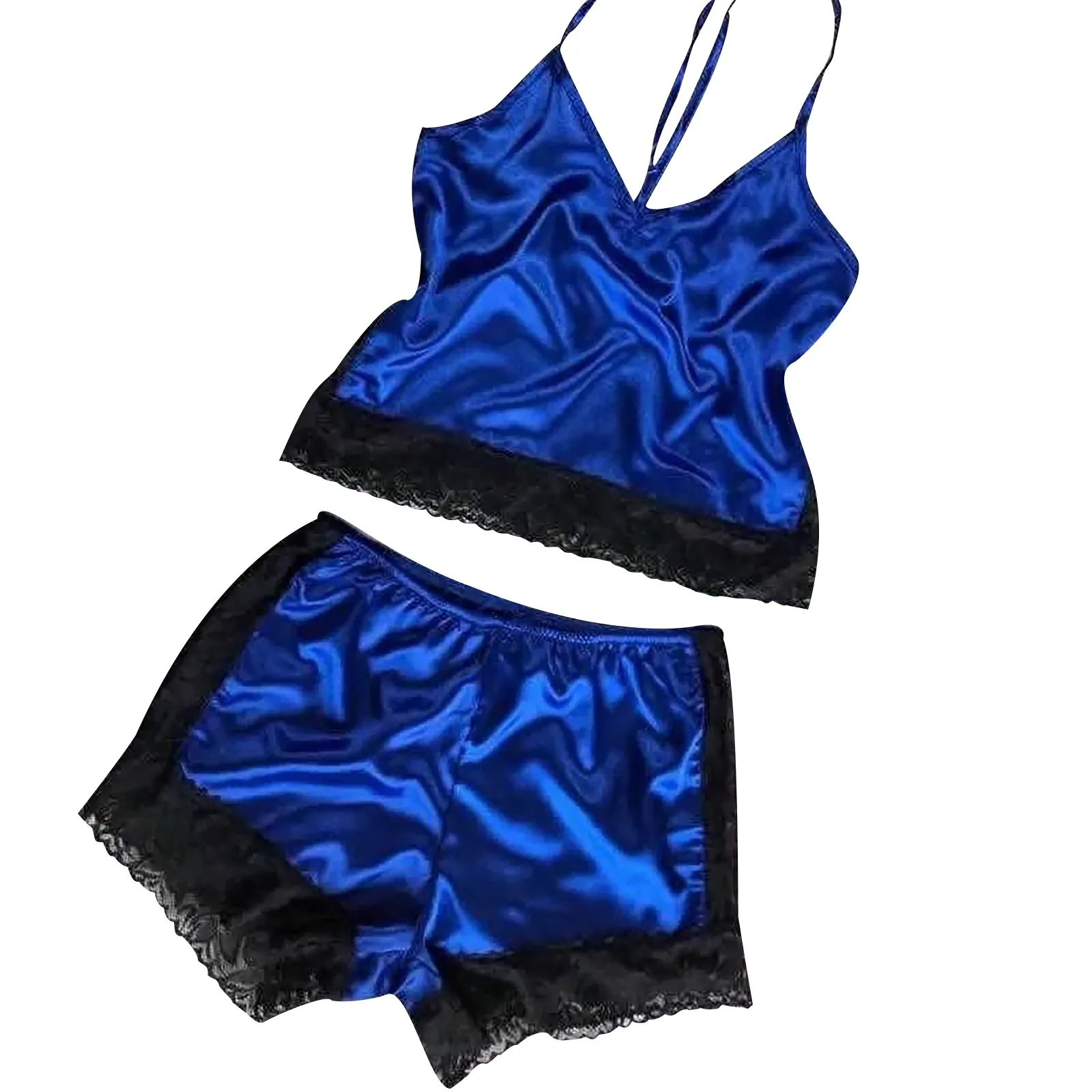 

2021 V-Neck Lingerie Women Sexy Tops Shorts Lace Bowknot Nightdress Camisole Pajamas Underwear Set Pijama Mujer