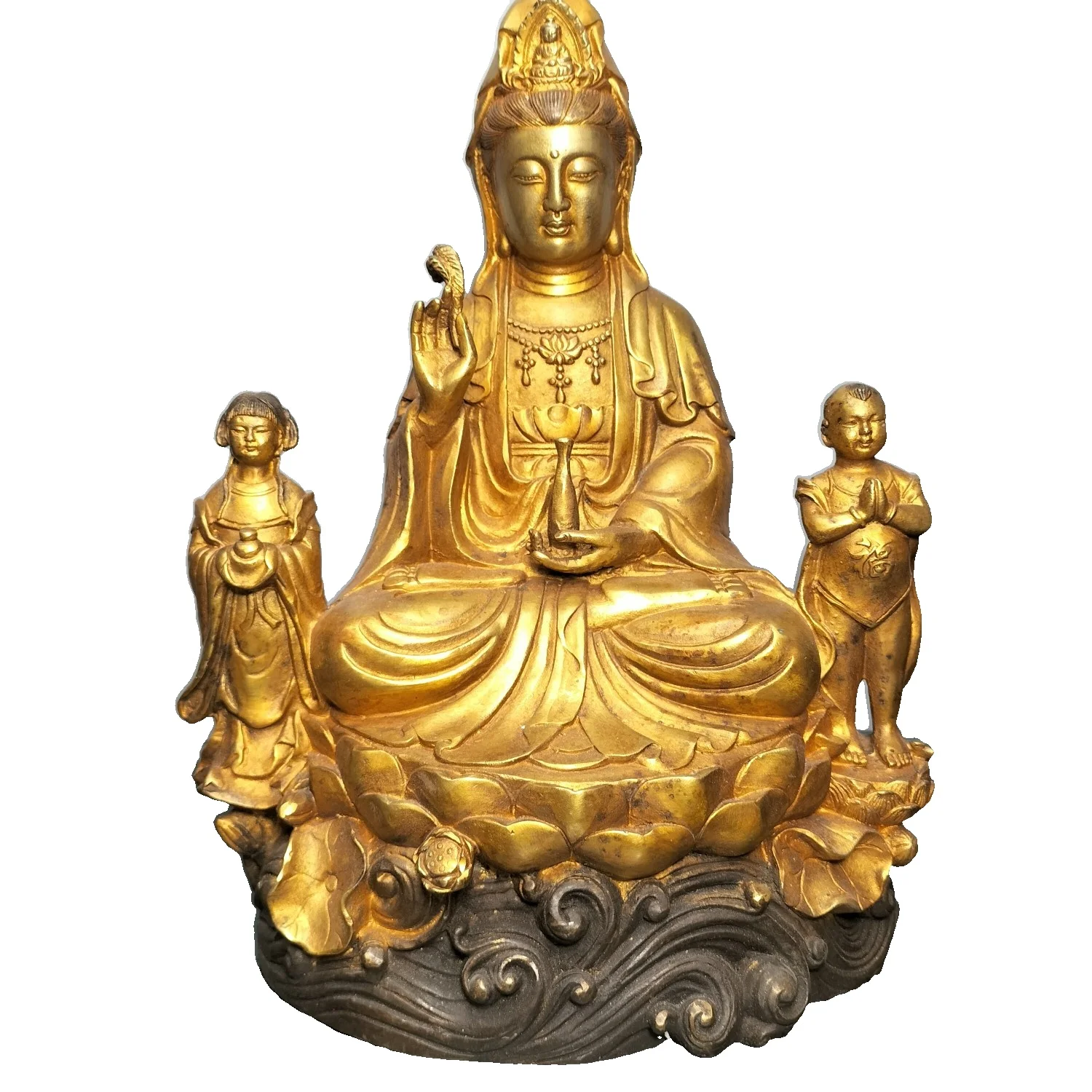 

Статуя Будды из чистой позолоченной бронзы LAOJUNLU старой коллекции, сын богини милосердия, в качестве орнамента под старину