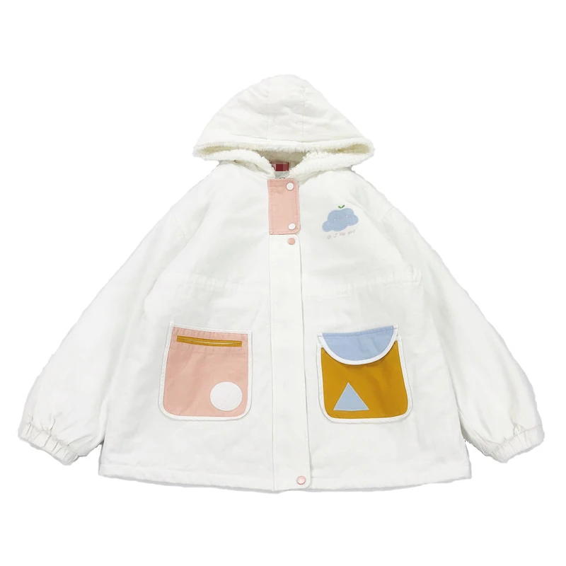 Зимняя новинка Женская куртка в стиле преппи с вышивкой облаков длинное пальто