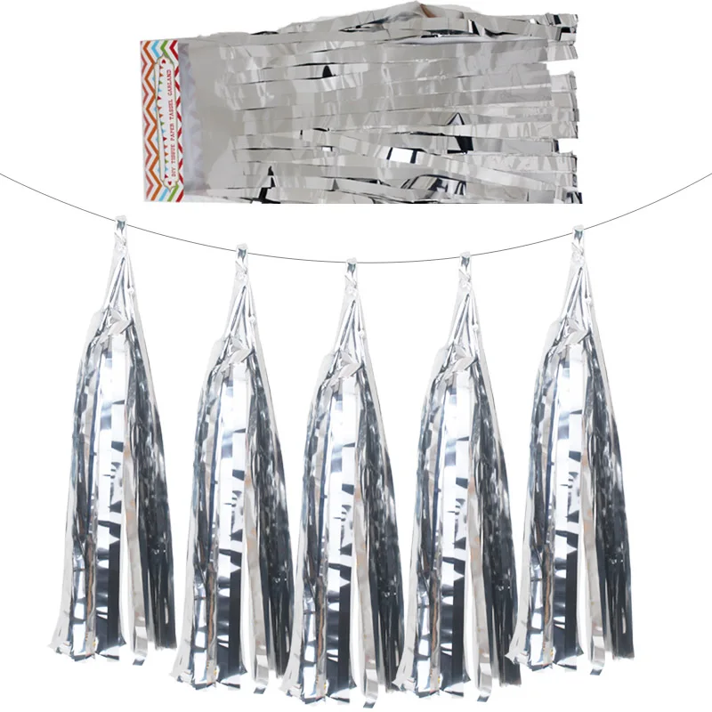 Foil Silver 25 шт./лот = 5 сумки 14 ''тонкая глянцевая бумага Фольга лента-гирлянда из белого золота 22 Цвета на свадьбу, день рождения, детский душ вечерние украшения - Цвет: Foil Silver