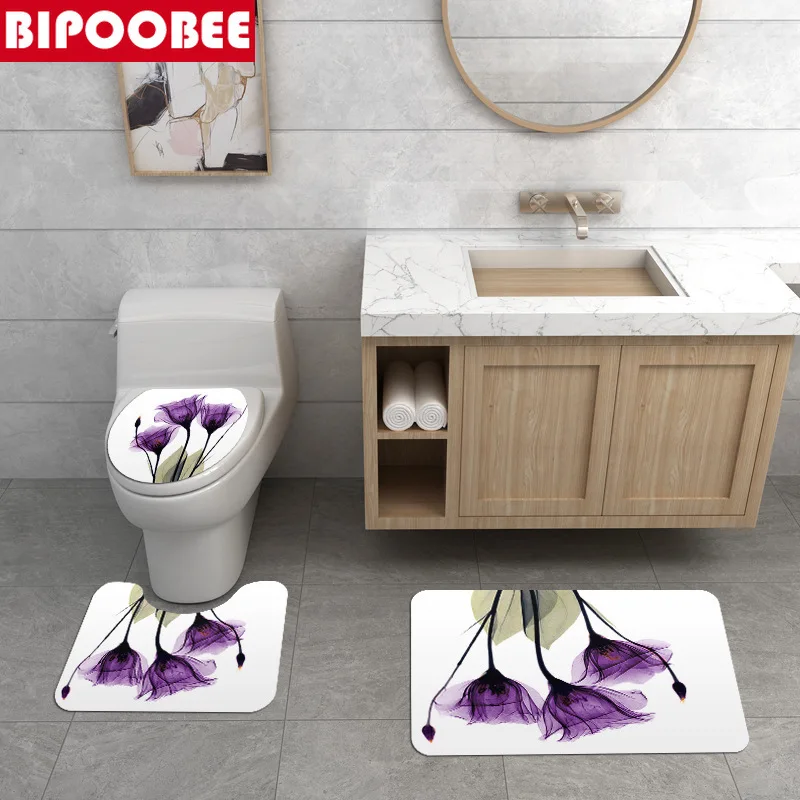 Цветные Нескользящие коврики с изображением тюльпанов лотосов деревьев душа