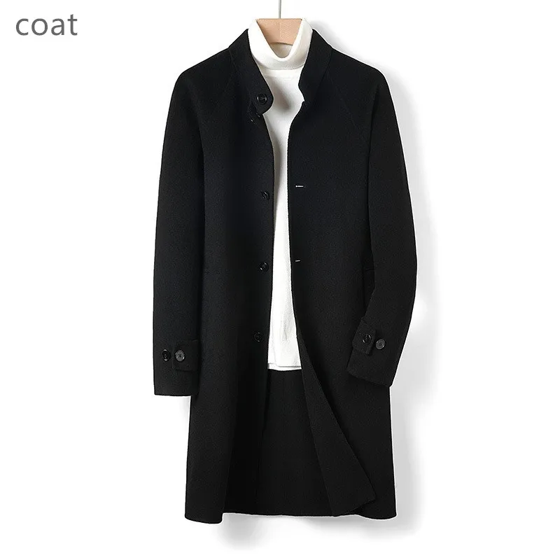 Naizaiga 100 шерсть Двусторонняя однотонная верблюжья черная длинная Мужская зимняя