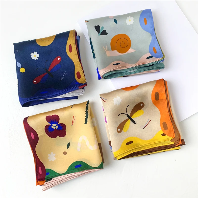 

Real Silk Square Scarf for Women Fashion Floral Print Scarves Spring New Small Neck Hairband Lady Handbag Tie Ribbon Chocker