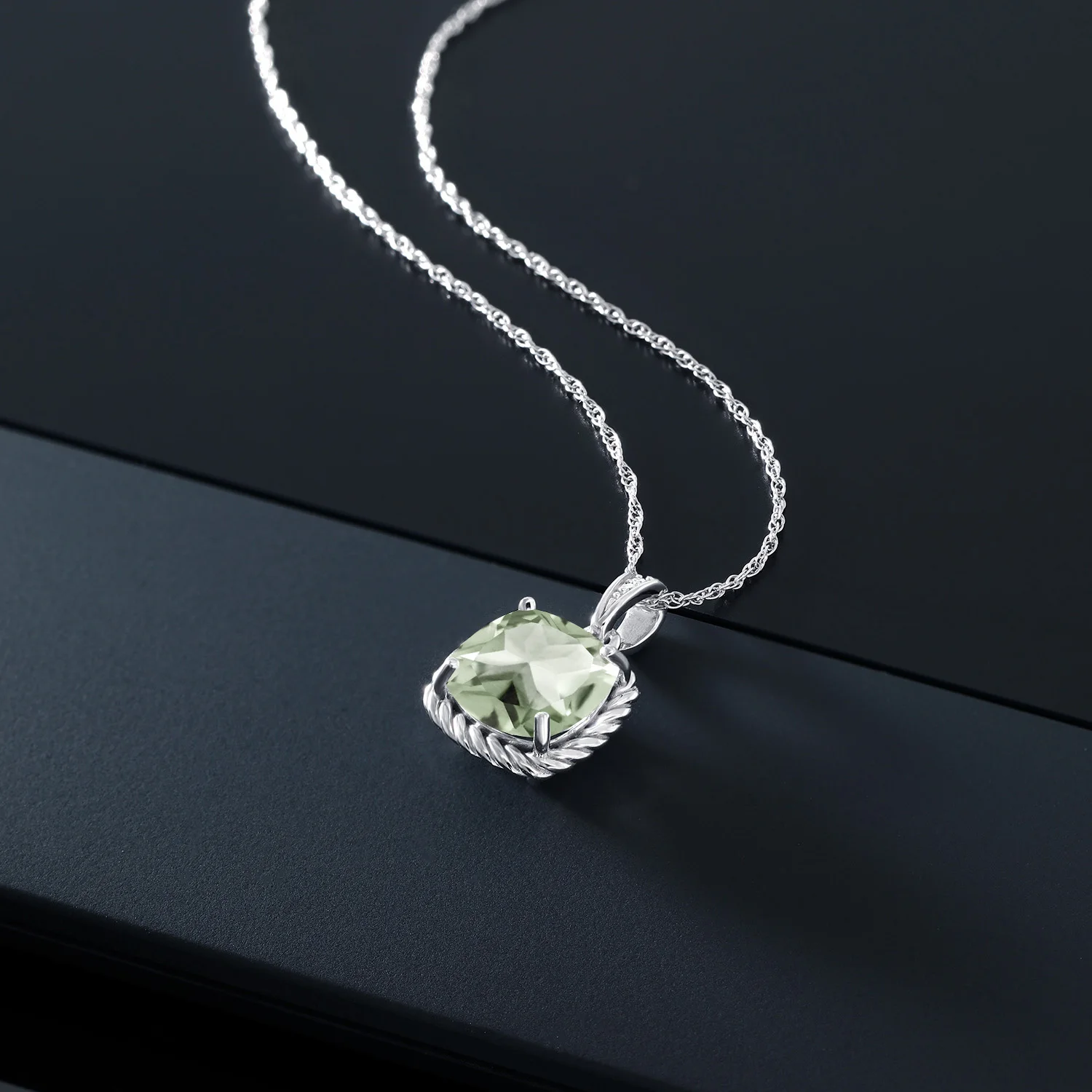 GemStoneKing 2 07 Ct подушка натуральный зеленый прасиолит белый бриллиант 10K БЕЛОЕ