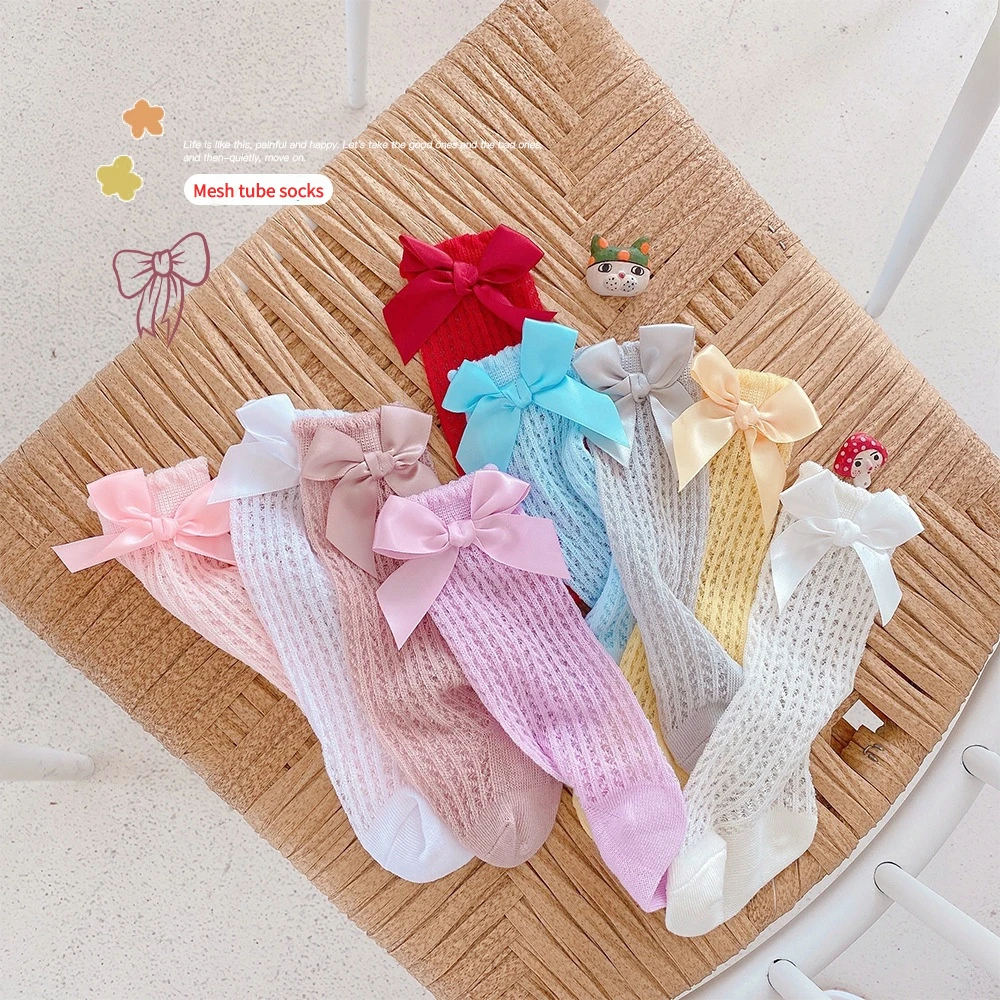 

Infant Baby Girls Summer Casual Cute Solid Bow Breathable Mesh Tube Socks Toddler Kids Newborn Baby Clothes Accessories 0-2Y