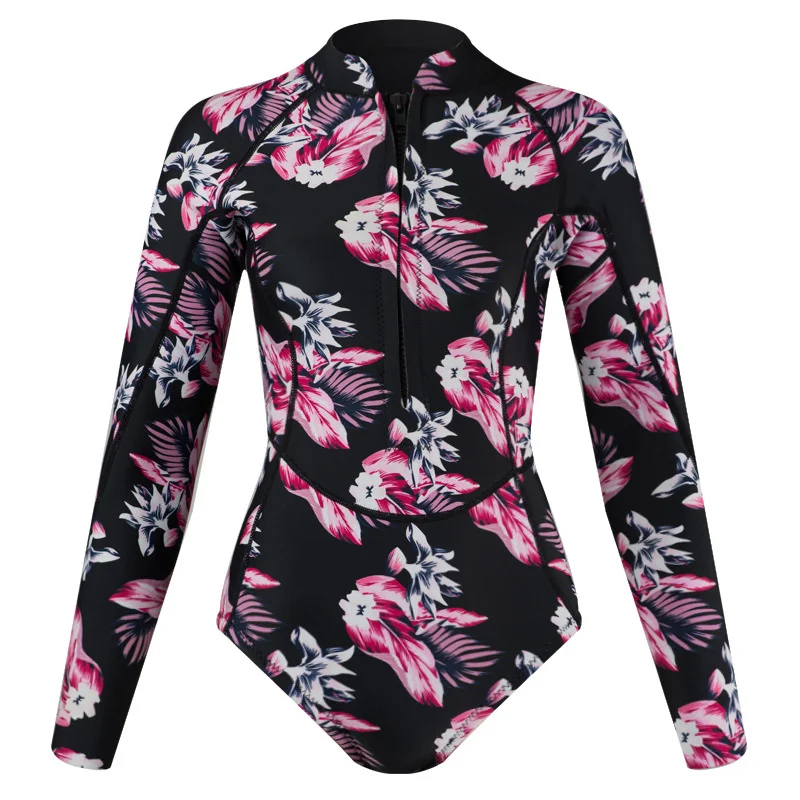 

2mm Neoprene Wetsuit Long Sleeve One Piece Swimsuit Diving Suit Water Surf Swim Snorkel Front Zip Printed