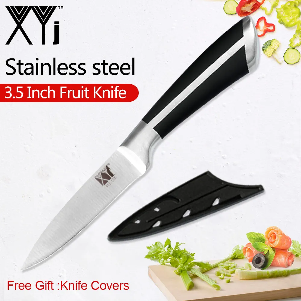 3.5 inch Fruit Knife XYj 3Cr14 Нержавеющая сталь набор кухонных ножей шеф-повара Ножи для мясо рыба овощи фрукты pom ручка с бесплатным подарком Ножи чехлы - Цвет: 3.5 inch Fruit Knife
