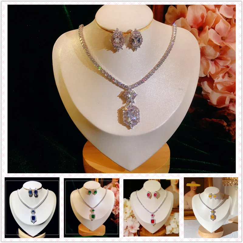 

Jewelry Sets For Women S925 Sterling Silver High-end Luxury Necklace Earrings Wedding Set Fine Jewellery 5 Color Drop Shipping