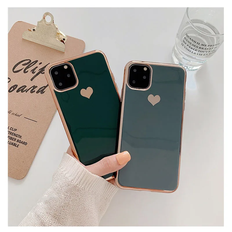 Роскошный чехол для iPhone 11 Pro Max покрытие сердце для iPhone X XS XR XS Max 7 8 Plus чехол мягкий однотонный чехол