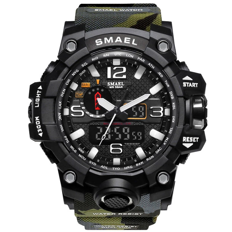1545B ArmyGreen SMAEL брендовые Модные мужские спортивные часы Мужские Аналоговые кварцевые часы военные часы мужские S Shock часы мужские 1545 relogios masculino - Цвет: 1545B ArmyGreen