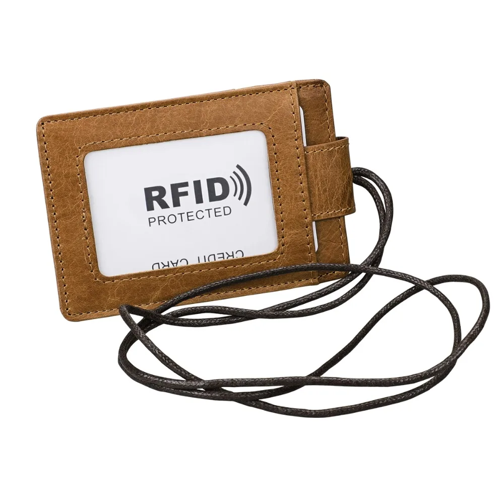 TRASSORY Анти Rfid ID карты шеи держатель из натуральной кожи кредитный держатель для карт с ремешком для мужчин и женщин