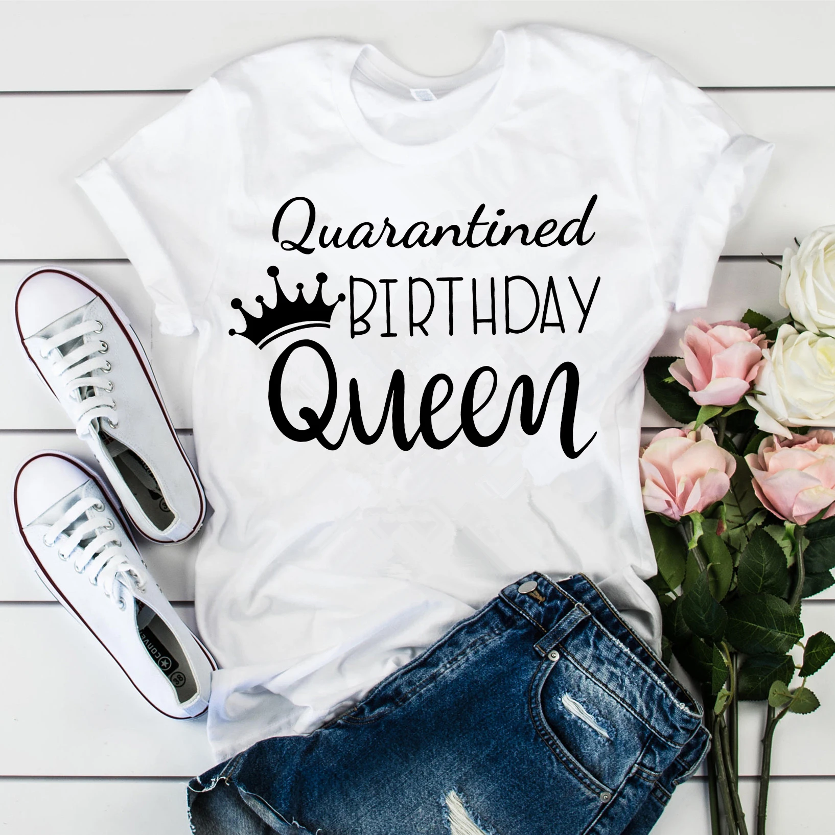2020 карантин день рождения королева футболка женская социальная рубашка