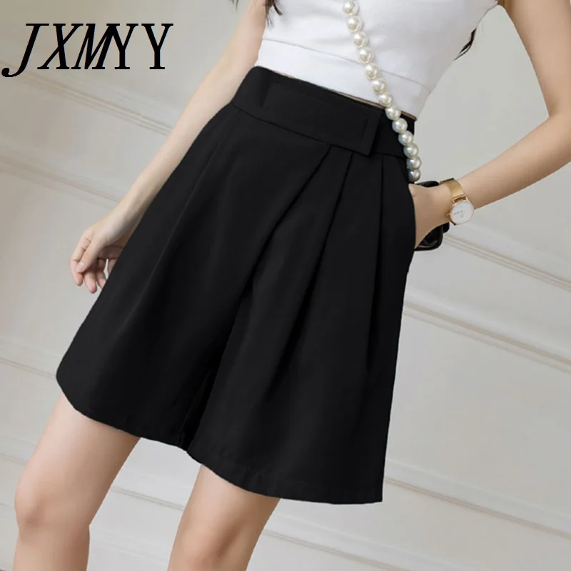 

JXMYY 2021 Women's Summer Fashion Thin Section 5 Points Shorts Wide Leg Pants Loose Casual Retro Velcro Pants