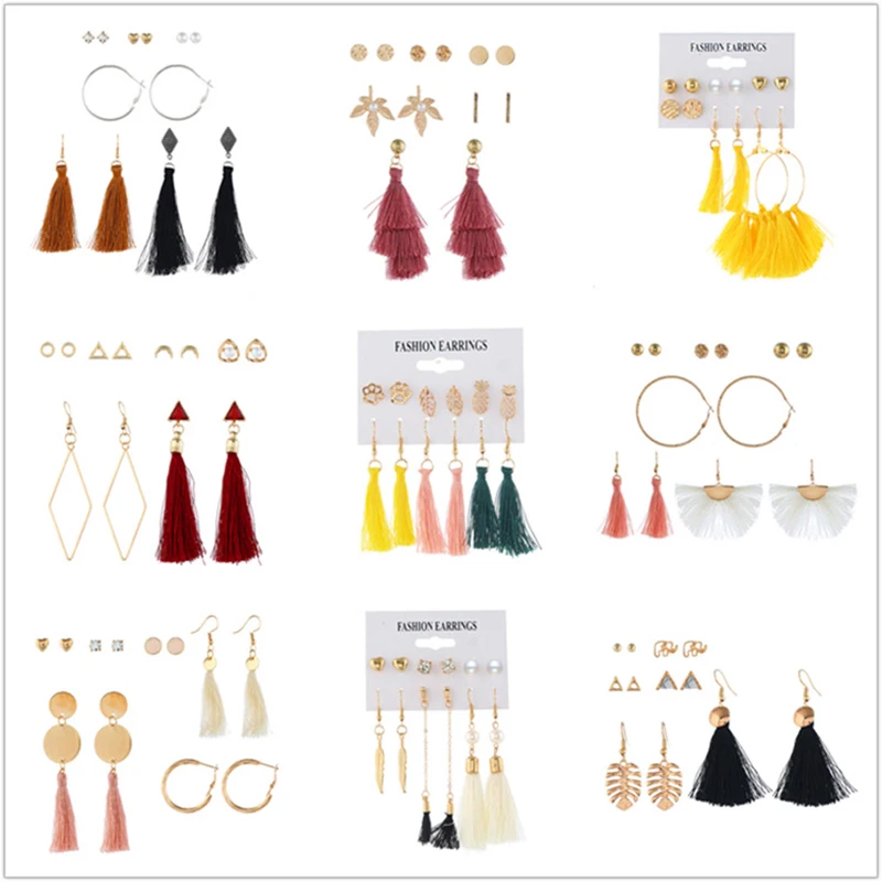 

Bohemian Tassel Long Drop Earrings Crystal Geometric Earrings for Women Cotton Silk Fabric Fringe Earrings Fashion Jewelry Gifts