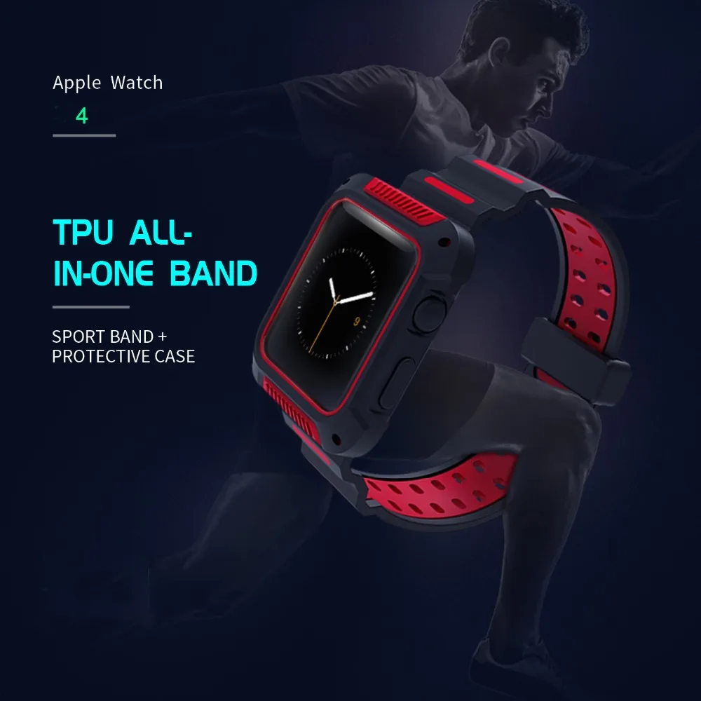 Анти-осенний защитный чехол с ремешком для Apple Watch 4 5 44 мм 40 силиконовый браслет