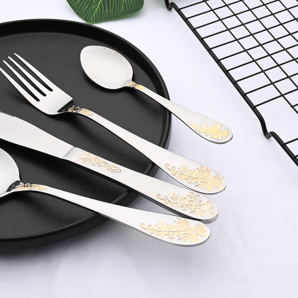 Royal Luxury Gold Plated Dining Cutlery Set - Knife, Fork & Spoon Flatware