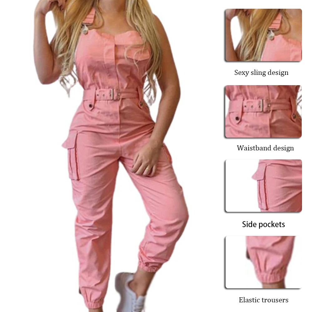 

Overalls Women Cargo Pants With Chain Streetwear Buckle Strappy High Waist Long Pants Harajuku Femme Trousers Fall