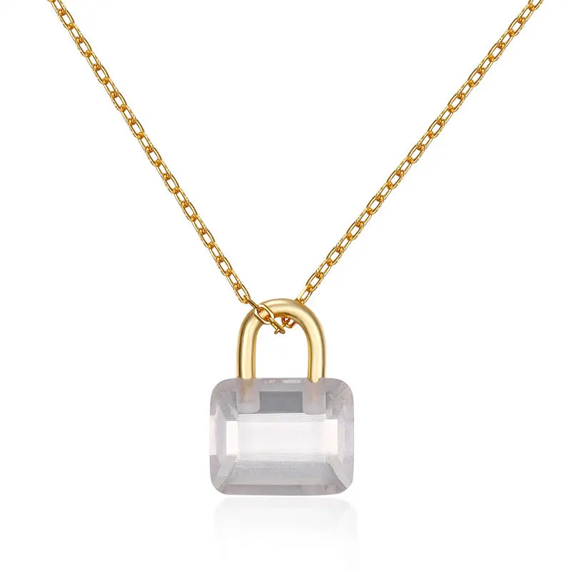 

S925 Sterling silver Transparent Crystal Lock Pendent Necklace cold Light luxury frame Jewelry Woman zircon mini lock necklace