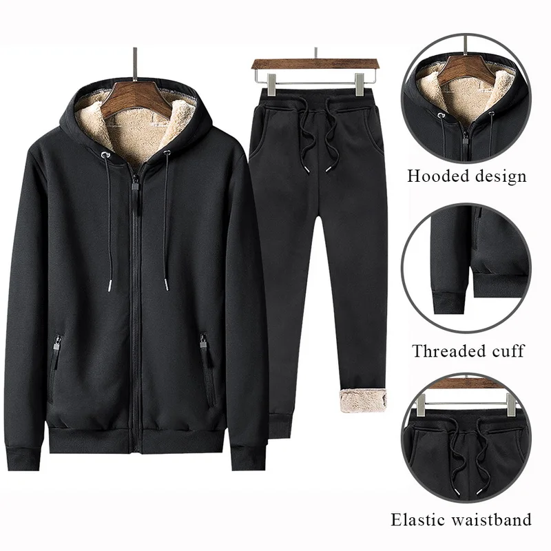 HEFLASHOR 2019 зимние теплые спортивные костюмы мужские толстовки с капюшоном