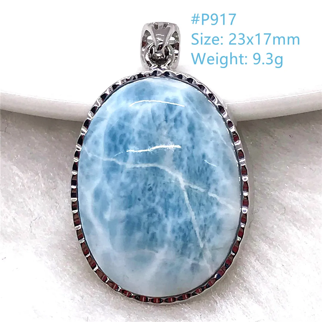 

Natural Blue Larimar Necklace Pendant For Women Man Love Gift Beads Silver Dominica Crystal Water Pattern Stone Jewelry AAAAA