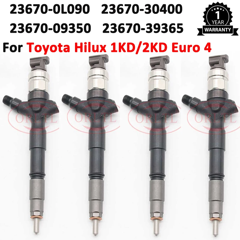 

4PCS 23670-39365 Nozzle 23670-30400 23670-09350 New Injector 23670-0L090 for Toyota Hilux 2.5 d /3.0d 2010 2KD/1KD-FTV Euro 4