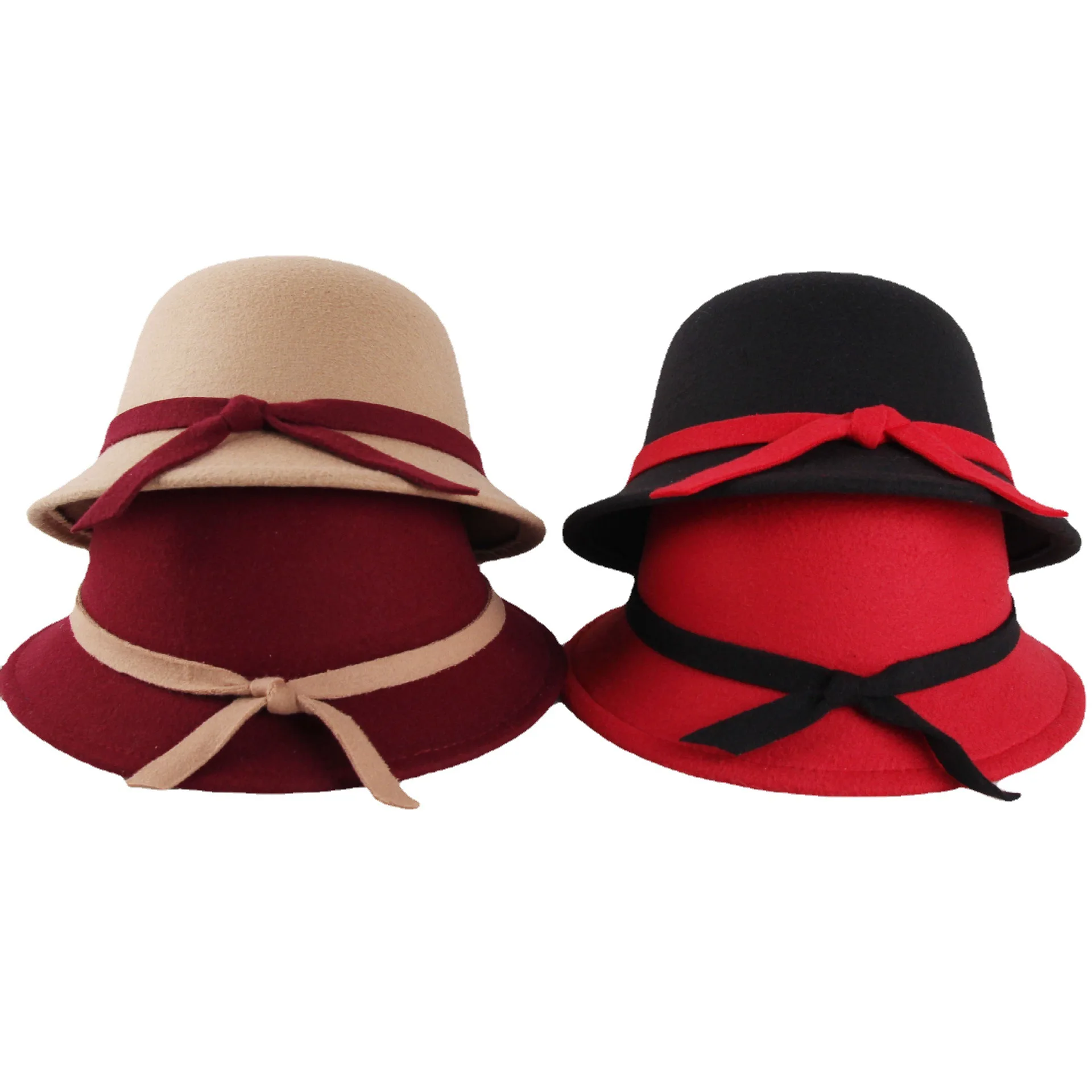 Винтажные Зимние Женские однотонные шерстяные фетровые шляпы-Колокол для