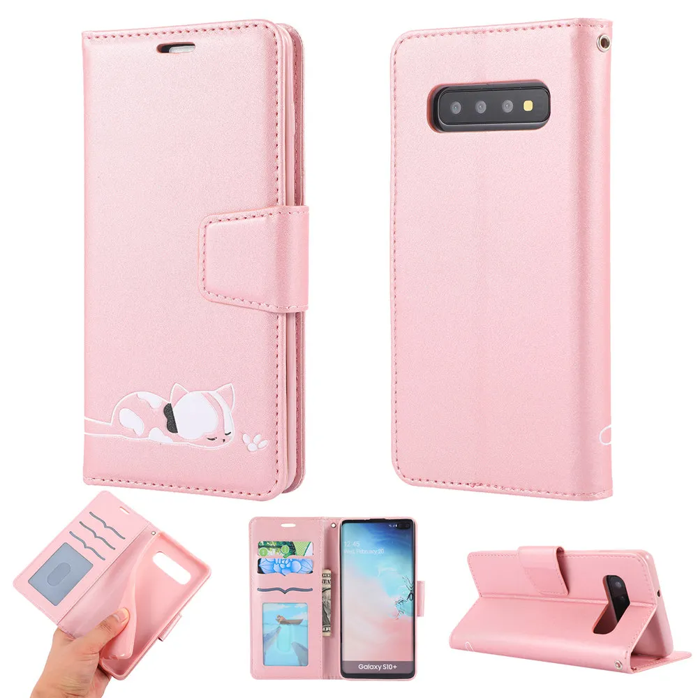 Роскошная Кожаная Обложка для книги чехол для samsung Galaxy S10e S10 S9 J4 J6 Note 10 Plus Sleepy Cat флип-чехол с слотами для карт