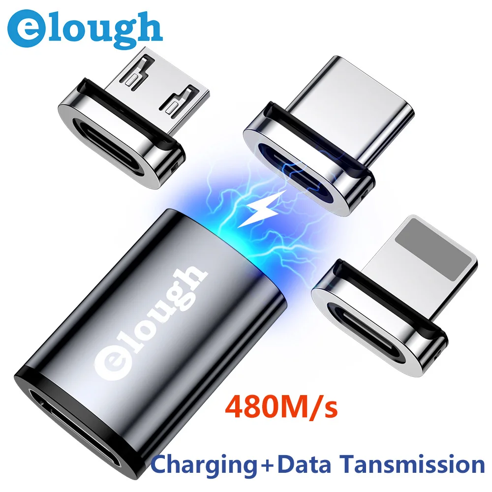 

Elough Magnetic Type C Adapter Fast Charge Data Speed Transfer Smart Phone USB Charger Magnetic Adapter for Iphone Xiaomi Huawei