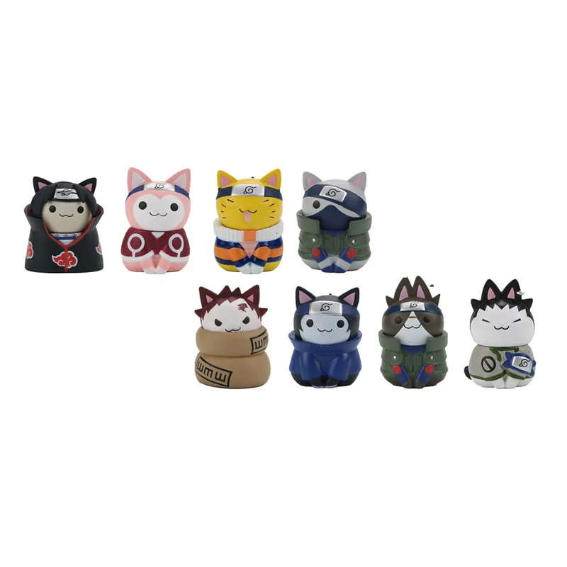 

5.8-6.5cm 8 Cat Naruto Anime Figures Boxed Figure Naruto Kitten Sasuke Kakashi Gaara Cake Decoration Gift Box Toys For Children