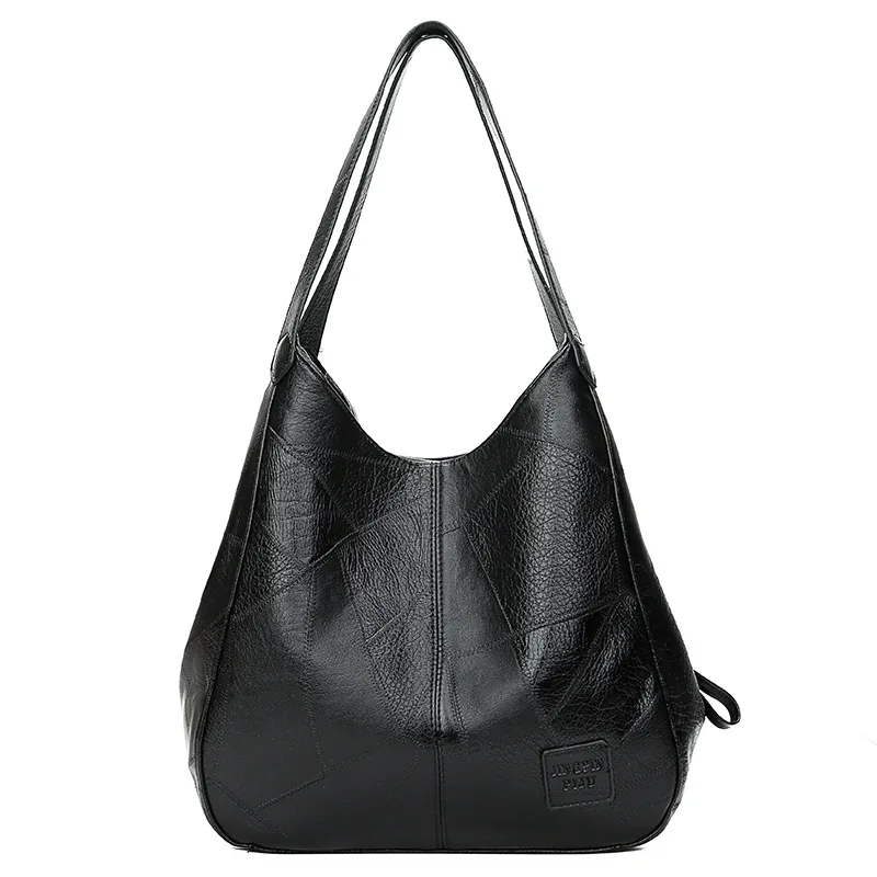 

New ladies bag retro PU soft leather shoulder handbag large capacity versatile tote bag stitching multi-compartment handbags