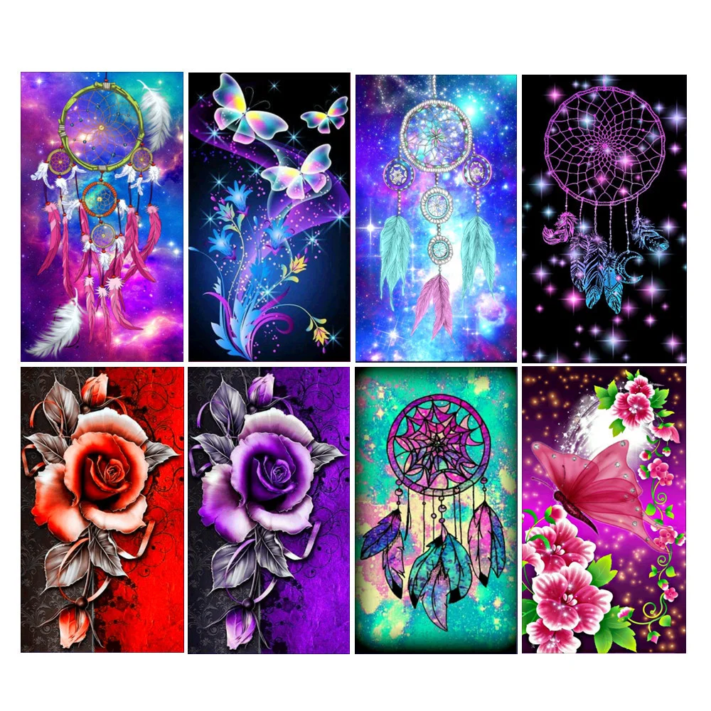 

5D wind chime round drill part with animal cross embroidery DIY embroidery decorative painting 30 * 48CM