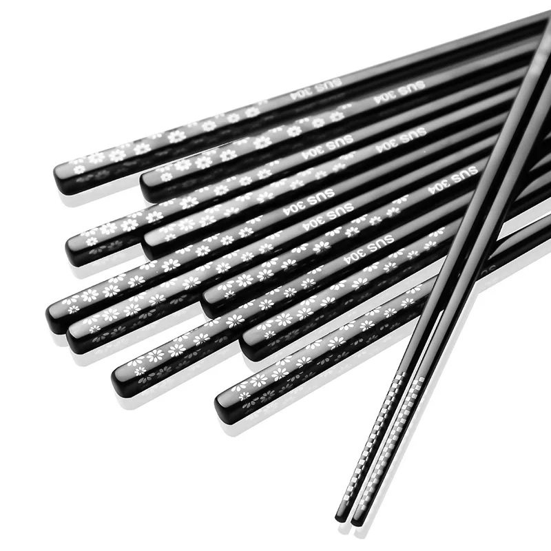 

Household Stainless Steel Alloy Chopsticks 5 Pairs Non-slip Reusable Metal Japanese Chopsticks Tableware Kitchen Utensils ZA350