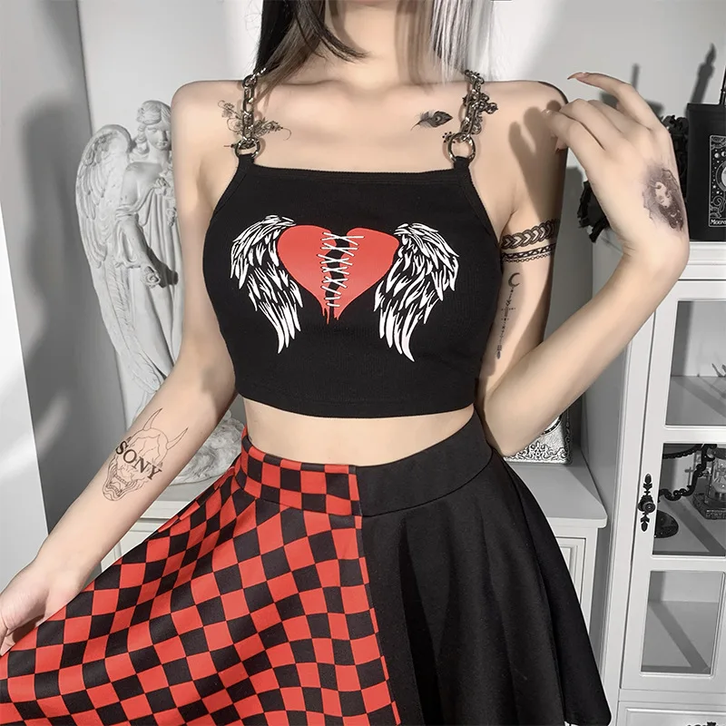 

y2k Top with Chains Gothic Clothes Camisole Black Harajuku Streetwear Sexy Camis Print Crop Tops Women Summer Backless Tank Top