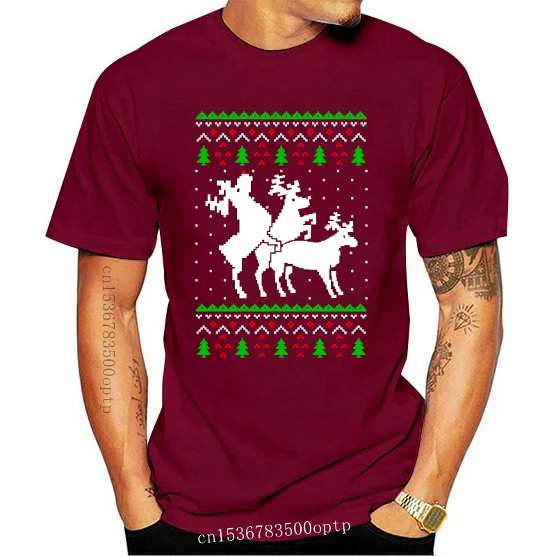 New Funny Ugly Christmas Sweater Party Humping Reindeer T Shirt Gift