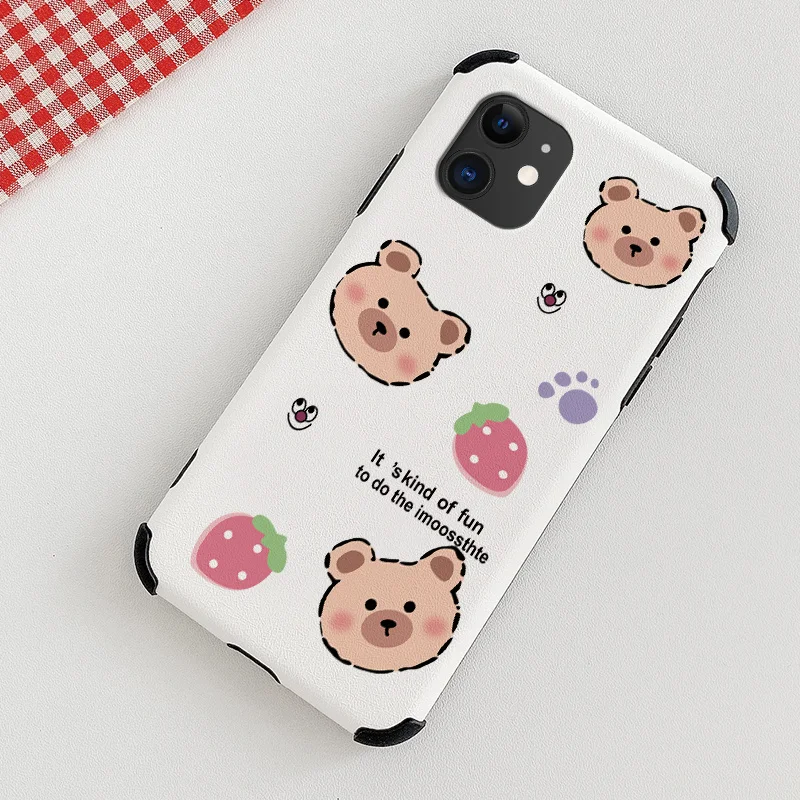 

Cute Bear Head Phone Case For iPhone 12 Pro Max Mini 11 Pro Max X XS XR XSMAX SE2020 8 8Plus 7 7Plus 6 6S Plus Lambskin Cover