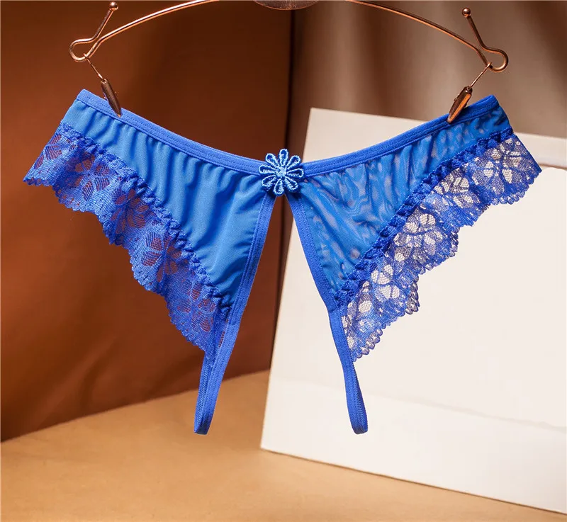 Blue Женское сексуальное нижнее белье горячая эротическая открытая промежность трусики порно Прозрачное нижнее белье с цветочным кружевом без косточек прозрачные сетчатые трусы - Цвет: Blue