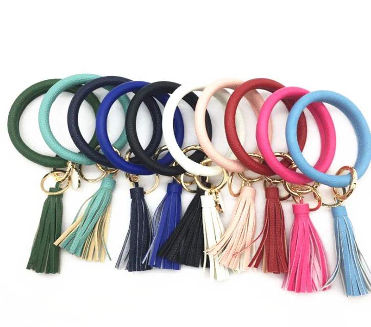 12 шт. новая искусственная кожа O брелок на заказ круг милый тот же цвет кисточкой