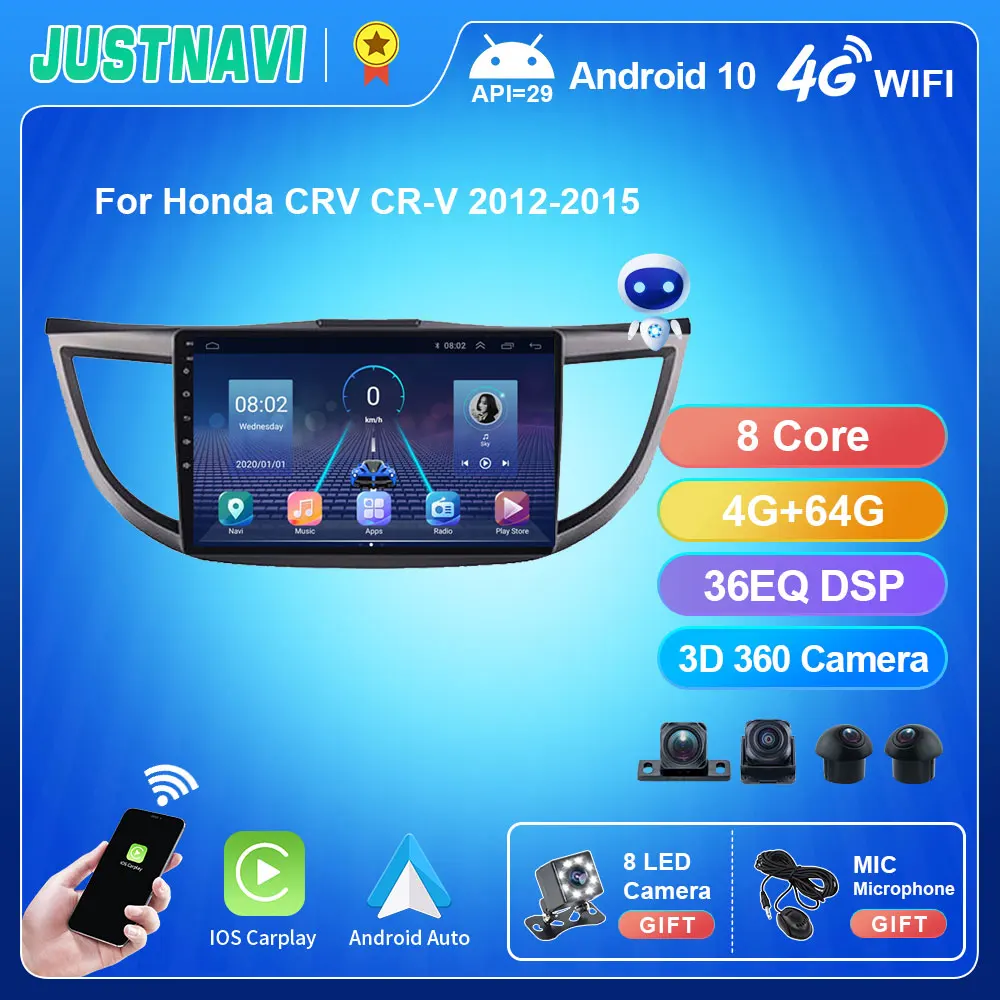 

JUSTNAVI 1280*720P для Honda CRV CR-V 2012-2015, автомобильный радиоприемник, мультимедийный плеер, навигация GPS, автомобильный Android 10,0 IPS BT блок видео