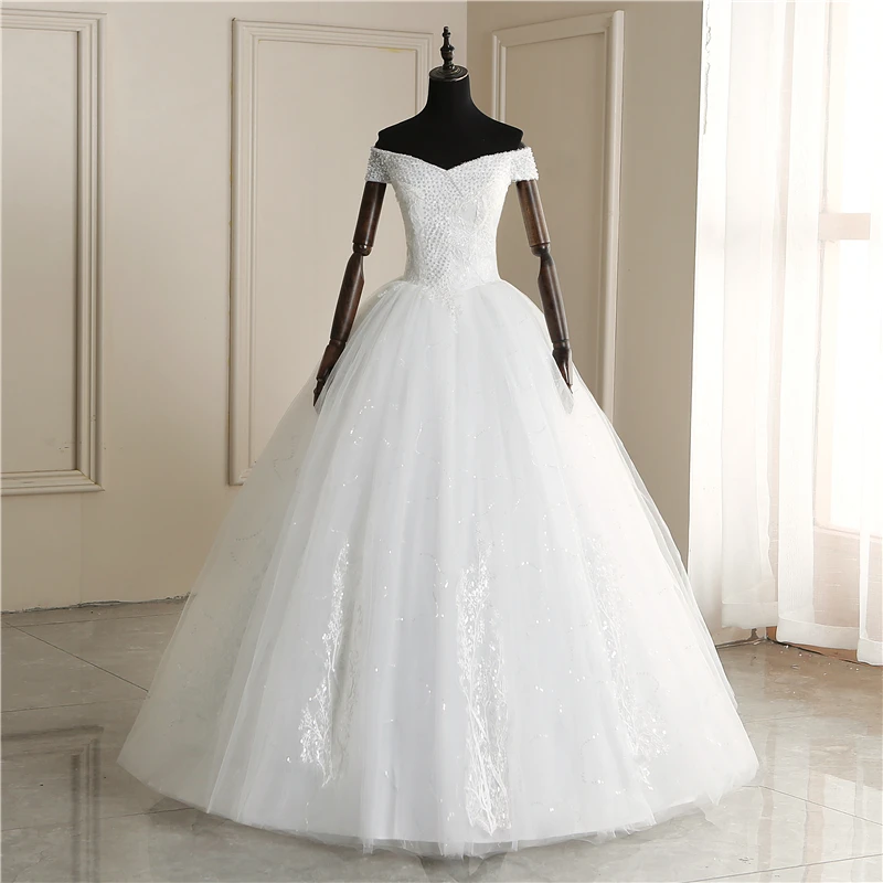 Нежная кружевная вышивка, аппликация свадебное платье с жемчугом Vestidos De Novia Милое Свадебное платье размера плюс Robe De Mariage 30