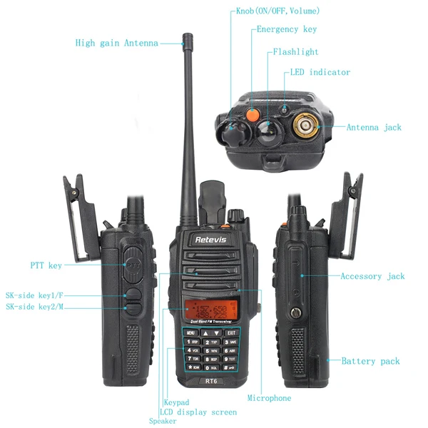 2 шт. RETEVIS IP67 влагонепроницаемые Walkie Talkie RT6 5 Вт 128CH VHF UHF fm-радио VOX SOS сигнализация профессиональная двухсторонняя радиостанция