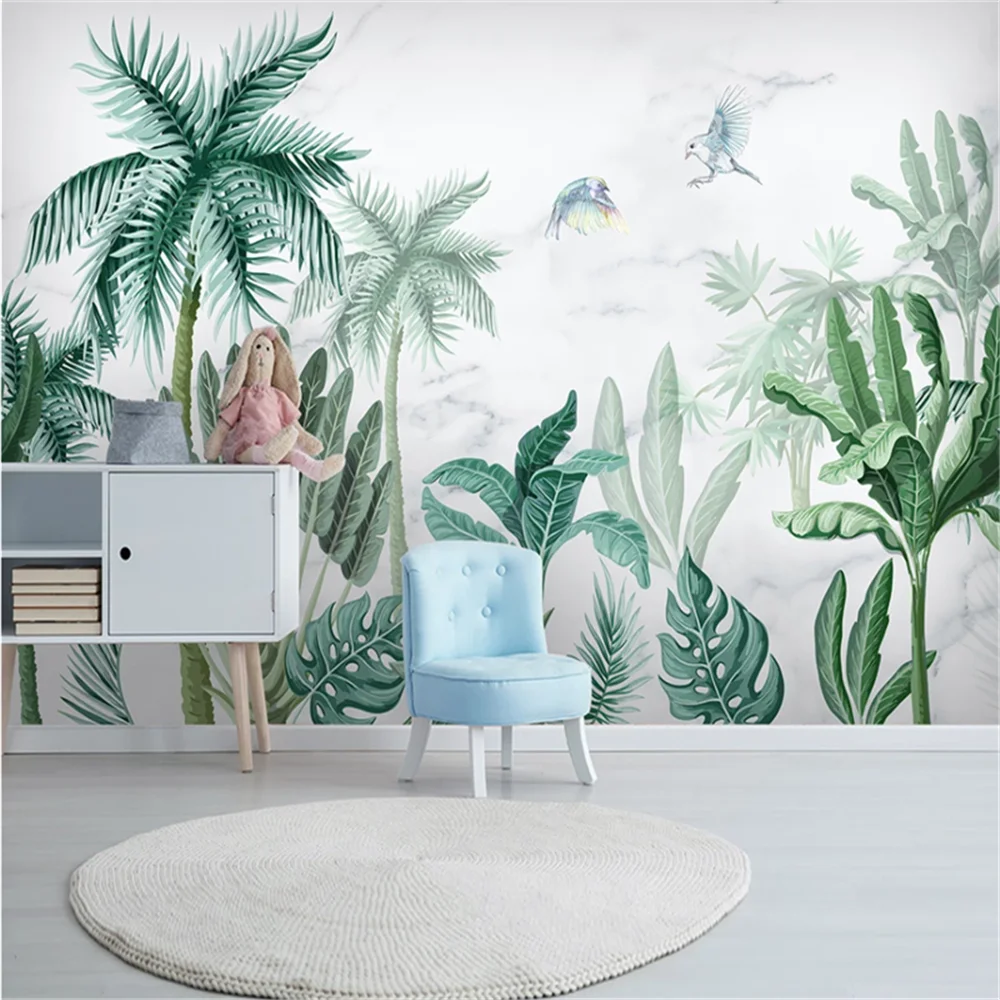 

Custom Mural Wallpaper Medieval Style Hand Drawn Tropical Rainforest Plant Landscape Background Wall Painting