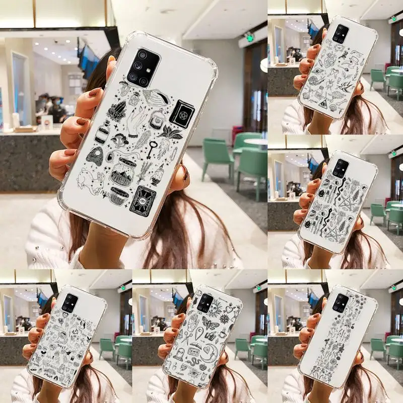 

Sticker stitching pattern hand Phone Case Transparent For Samsung A51 A50 A71 A70 A81 M60S Note S21 S 20 10 9 8 11 E Plus Ultra