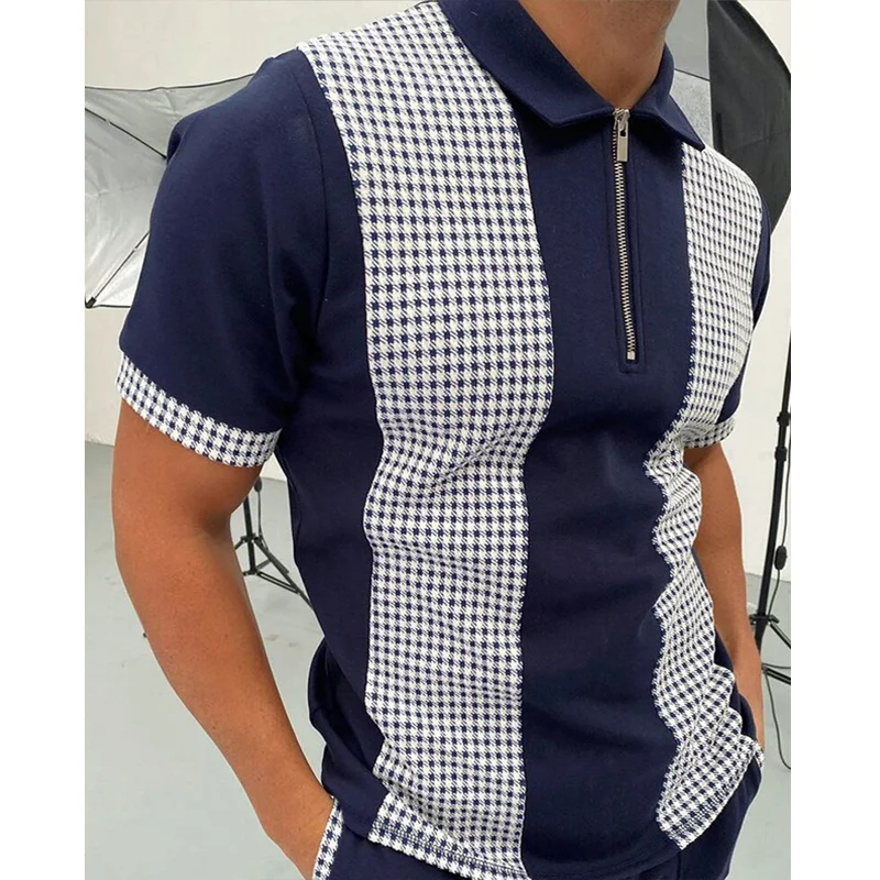 

Summer New Men Polo Shirt Short Sleeve Oversized Loose Zipper Color Matching Clothes Luxury Male Tee Shirts Top U.S. Yards
