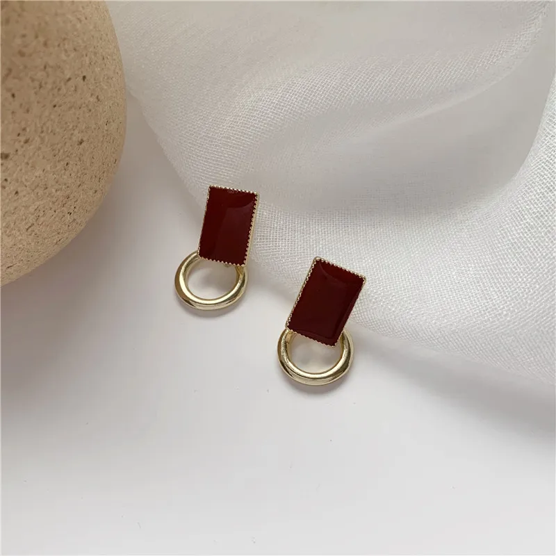 

2020 New Korean Vintage Earrings For Women Color Geometric Square Earrings Small Circle Hanging Dangle Earrings Fashion Jewelry